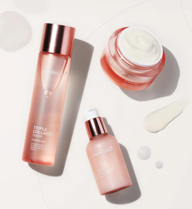 [Medicube] Triple Collagen Elasticity 4-Step Set - PDRN & Triple Collagen for Glass Skin Glow & Firmness (Cleanser + Toner + Serum + Cream)