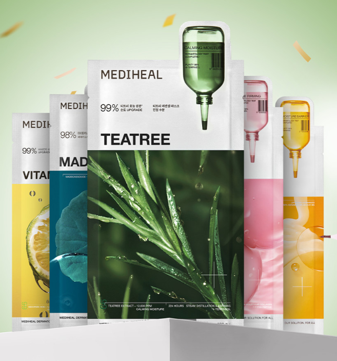 [Mediheal] Essential Mask Pack 6-Type Set (60 Sheets) - Teatree, Collagen, PDRN, Vitamin, Hyaluronic Acid, Ceramide for All Skin Concerns