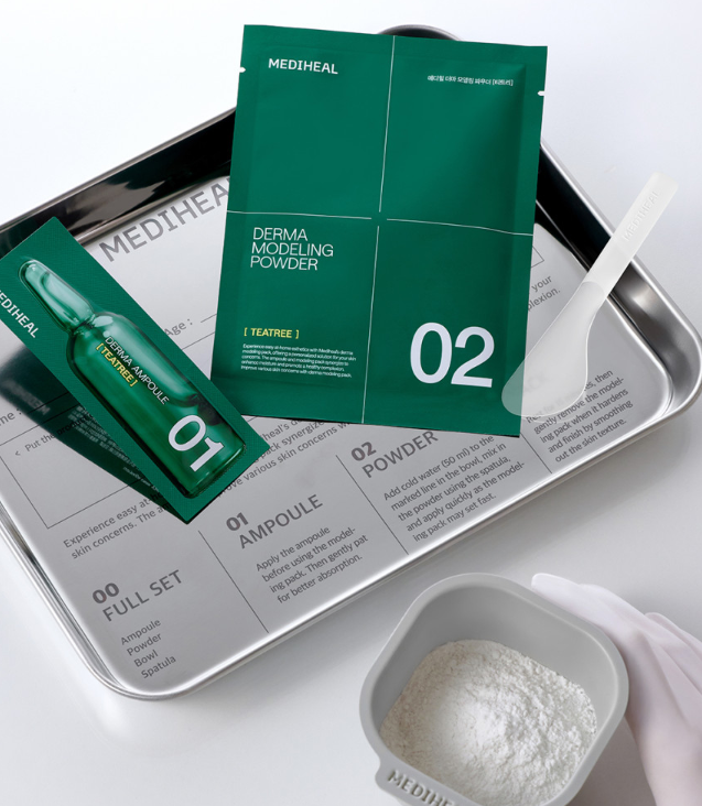 [Mediheal] Derma Modeling Pack [Teatree Calming] 1+1 Set - Rapid Cooling & Acne-Prone Skin Soothing (Ampoule 2ml + Powder 28g x 2ea)