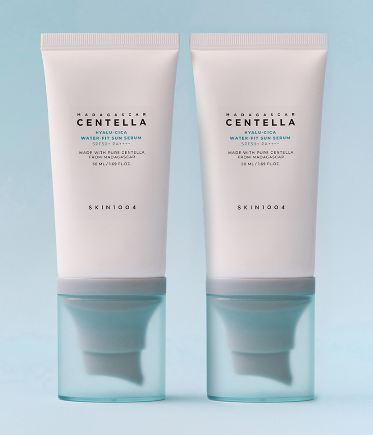 [SKIN1004] Madagascar Centella Hyalu-Cica Water-Fit Sun Serum [Twin Pack] - SPF 50+ PA++++ Hyaluronic Acid & Centella for Hydrating & Soothing Sun Protection (50ml x 2 + 15ml Bonus)