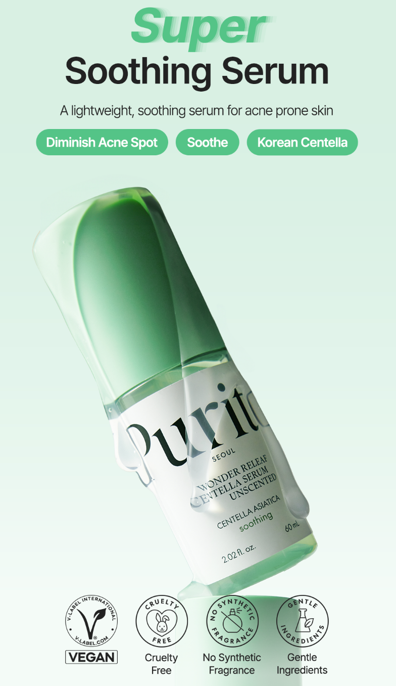 [PURITO SEOUL] Wonder Releaf Centella Serum Unscented - Centella Asiatica for Fast Skin Soothing & Barrier Support (60ml / 2.02 fl. oz.)