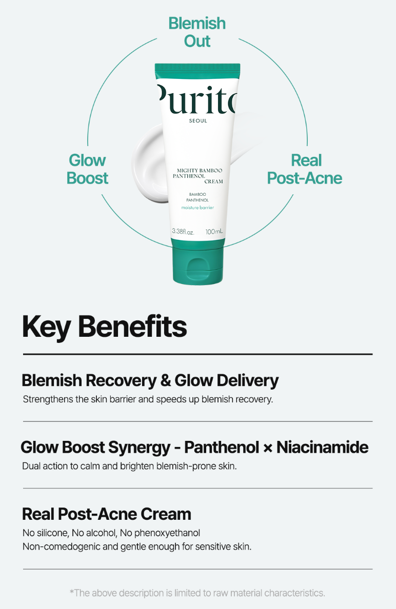 [PURITO SEOUL] Mighty Bamboo Panthenol Cream - Bamboo Extract & Panthenol for Barrier Repair & Intense Hydration (100ml / 3.38 fl. oz.)