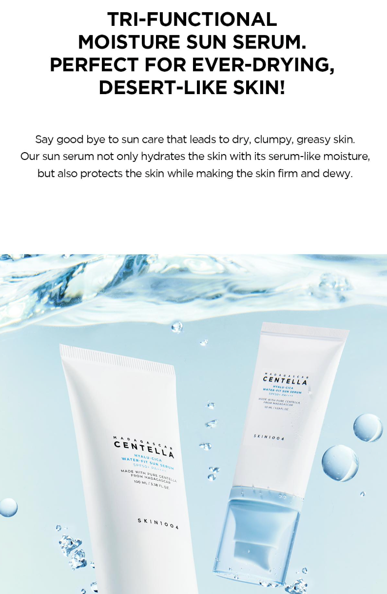 [SKIN1004] Madagascar Centella Hyalu-Cica Water-Fit Sun Serum - SPF 50+ PA++++ Hydrating, Dewy Finish & Soothing Sun Protection (50ml)