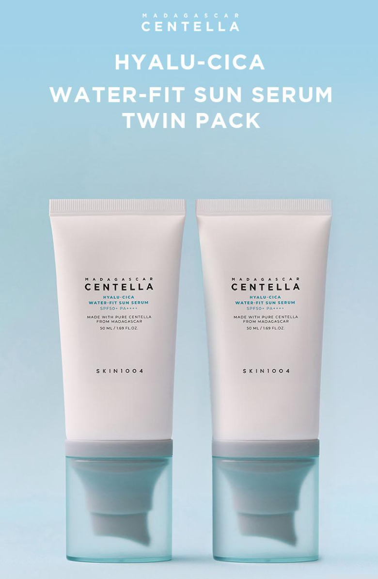 [SKIN1004] Madagascar Centella Hyalu-Cica Water-Fit Sun Serum [Twin Pack] - SPF 50+ PA++++ Hyaluronic Acid & Centella for Hydrating & Soothing Sun Protection (50ml x 2 + 15ml Bonus)