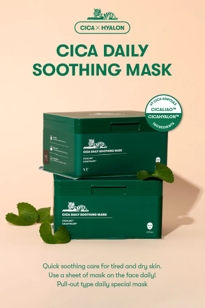 [VT cosmetics] Cica Daily Soothing Mask - 30 Sheets Jumbo Pack, Instant Soothing & Hydrating with CICAHYALON™ for Sensitive Skin