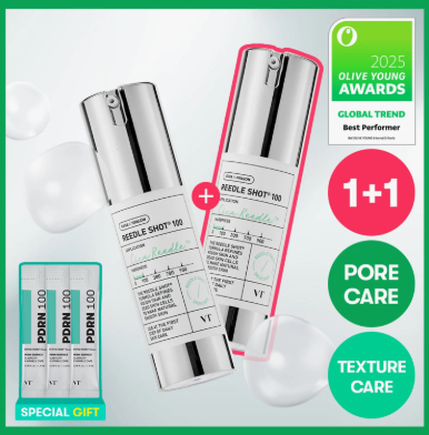 [VT Cosmetics] Reedle Shot 100 Double Set - 95,000 Cica Reedles™ for Texture Refinement & Absorption Boosting (30ml x 2 Tubes + PDRN 100 Samples)