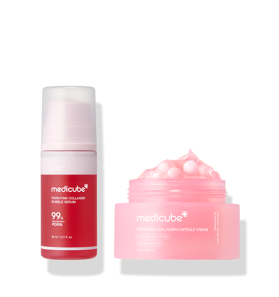 [Medicube] PDRN Pink Collagen Glow Toning Duo Set - High-Purity PDRN 99% for Glass Skin Radiance & Elasticity (Serum + Cream)